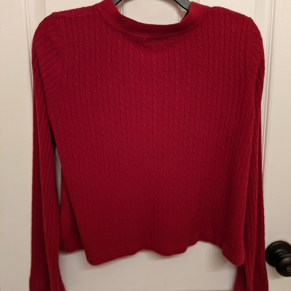 Luxe Wine Button Down Long Sleeve Knitted Cropped Cardigan Sweater Sz. M - Picture 4 of 8